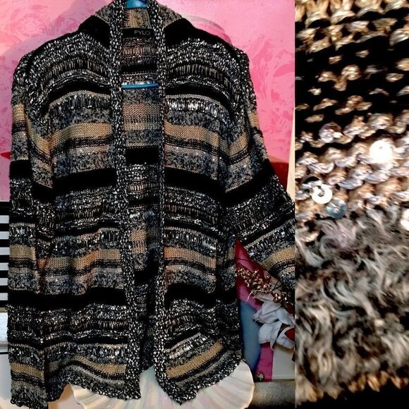 FYLO sequin multi pattern fabric cardigan - Picture 1 of 3
